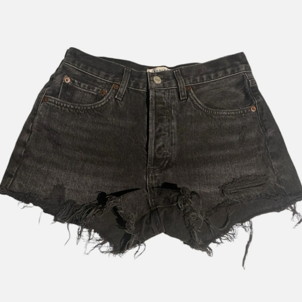 Agolde Black Jean Shorts Distressed Frayed Hem